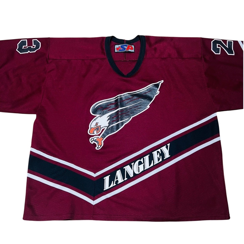 SP Apparel Langley Eagles Hockey Jersey Maroon Red Mens 23 Large XL V-Neck